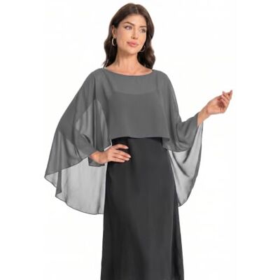 Baoqiya Zafala Hochzeit Stola Damen Achselzucken Chiffon Braut Stola and Schal Brautkleid Abendkleid für Hochzeit Abend Gala (Dunkelgrau) Baoqiya Zafala Hochzeit Stola Damen Achselzucken Chiffon Braut Stola and Schal Brautkleid Abendkleid für Hochzeit Abend Gala (Dunkelgrau)