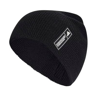 Adidas Unisex Essentials Label Beanie Hat, Black/White, S-M Adidas Unisex Essentials Label Beanie Hat, Black/White, S-M