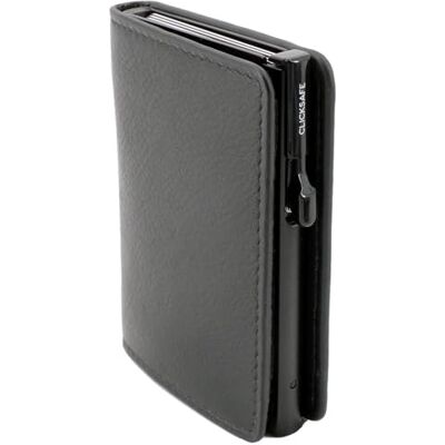ClickSafe 975201 Kreditkarten-Börse Slim, schwarzes Nappa-Leder, Kartenhalter Aluminium Schwarz, 6 Karten, Click-System, Etui mit Schein- und Kreditkartenfach, RFID, 9,5 x 6,5 x 1,5 cm, Schwarz ClickSafe 975201 Kreditkarten-Börse Slim, schwarzes Nappa-Leder, Kartenhalter Aluminium Schwarz, 6 Karten, Click-System, Etui mit Schein- und Kreditkartenfach, RFID, 9,5 x 6,5 x 1,5 cm, Schwarz