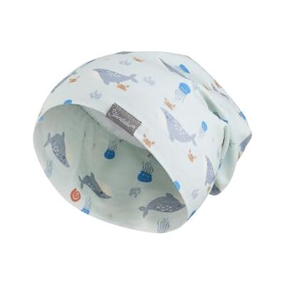 Sterntaler Beanie Wale Coole Baby Mütze aus Flammgarn Jersey mit Allover Druck Wale Jungen UV-Schutz 50+ Mütze variabel tragbar Baby und Kinder Übergangsmütze, eisgrün, Größe 45 Sterntaler Beanie Wale Coole Baby Mütze aus Flammgarn Jersey mit Allover Druck Wale Jungen UV-Schutz 50+ Mütze variabel tragbar Baby und Kinder Übergangsmütze, eisgrün, Größe 45
