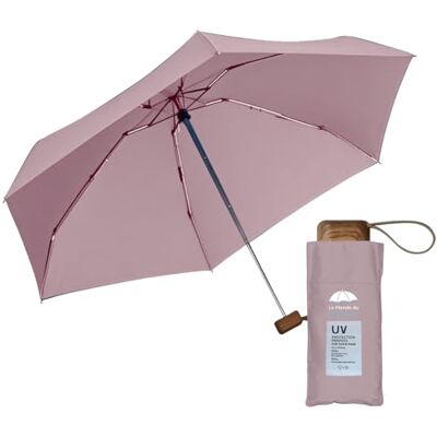 Le Monde du Parapluie Mini Regenschirm 5 Klappschirm Schirm UV-Schutz UPF 50+ UV Schutz Leicht und kompakt Reiseformat Tasche Winddicht Holzgriff mit Stoffbezug Blassrosa Le Monde du Parapluie Mini Regenschirm 5 Klappschirm Schirm UV-Schutz UPF 50+ UV Schutz Leicht und kompakt Reiseformat Tasche Winddicht Holzgriff mit Stoffbezug Blassrosa