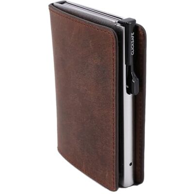 ClickSafe 986305 Kreditkarten-Börse Slim, braunes Hunter-Leder, Kartenhalter Aluminium Silber, 6 Karten, Click-System, Etui mit Münz-, Schein- und Kreditkartenfach, RFID, 9,5 x 6,5 x 1,5 cm, Braun ClickSafe 986305 Kreditkarten-Börse Slim, braunes Hunter-Leder, Kartenhalter Aluminium Silber, 6 Karten, Click-System, Etui mit Münz-, Schein- und Kreditkartenfach, RFID, 9,5 x 6,5 x 1,5 cm, Braun