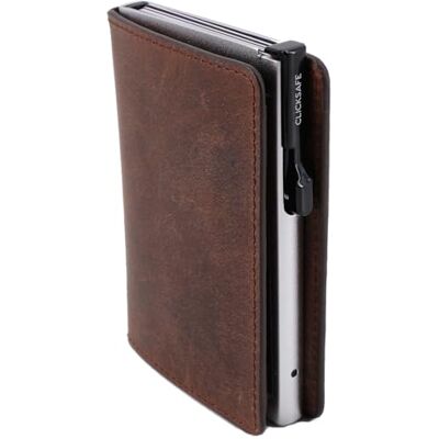 ClickSafe 976305 Kreditkarten-Börse Slim, braunes Hunter-Leder, Kartenhalter Aluminium Silber, 6 Karten, Click-System, Etui mit Schein- und Kreditkartenfach, RFID, 9,5 x 6,5 x 1,5 cm, Braun ClickSafe 976305 Kreditkarten-Börse Slim, braunes Hunter-Leder, Kartenhalter Aluminium Silber, 6 Karten, Click-System, Etui mit Schein- und Kreditkartenfach, RFID, 9,5 x 6,5 x 1,5 cm, Braun