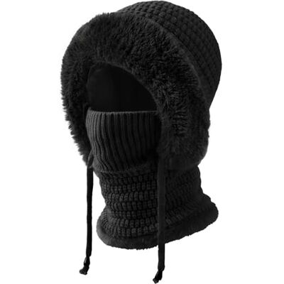 DRESHOW Wintermützen für Damen Balaclava Strickmütze Skull Cap mit Kordelzug Warmer Kapuzenschal Mütze DRESHOW Wintermützen für Damen Balaclava Strickmütze Skull Cap mit Kordelzug Warmer Kapuzenschal Mütze