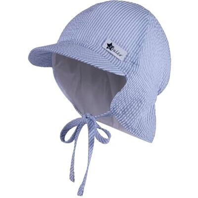 Sterntaler Schirmmütze gestreift mit Nackenschutz und Bindeband für Jungen Baby Mütze aus gechrashtem Mischgewebe mit Ohrenklappen Schirmmütze für Babys mit UV -Schutz 50 himmelblau, 47 Sterntaler Schirmmütze gestreift mit Nackenschutz und Bindeband für Jungen Baby Mütze aus gechrashtem Mischgewebe mit Ohrenklappen Schirmmütze für Babys mit UV -Schutz 50 himmelblau, 47
