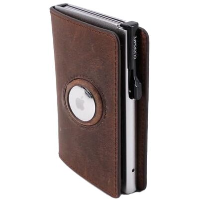 ClickSafe 996305 Kreditkarten-Börse Slim, braunes Hunter-Leder, Kartenhalter Aluminium Silber, 6 Karten, Click-System, Etui mit AirTag-, Schein- und Kreditkartenfach, RFID, 9,5 x 6,5 x 2 cm, Braun ClickSafe 996305 Kreditkarten-Börse Slim, braunes Hunter-Leder, Kartenhalter Aluminium Silber, 6 Karten, Click-System, Etui mit AirTag-, Schein- und Kreditkartenfach, RFID, 9,5 x 6,5 x 2 cm, Braun