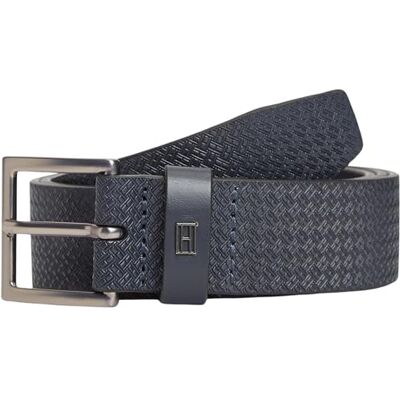 Tommy Hilfiger Herren Gürtel Soho Flag 3,5 cm Eckige Schnalle, Blau (Space Blue), 115 cm Tommy Hilfiger Herren Gürtel Soho Flag 3,5 cm Eckige Schnalle, Blau (Space Blue), 115 cm