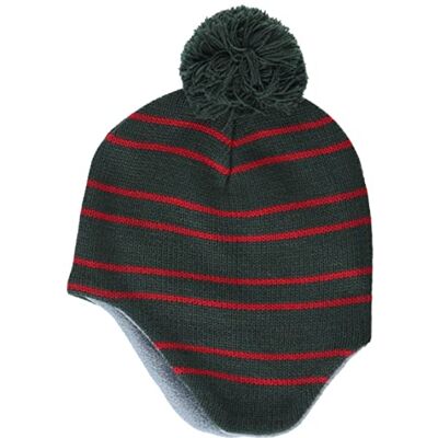 Amazon Kids' Ear Flap with Pom Beanie, Olivgrün Rot Streifen, Einheitsgröße Amazon Kids' Ear Flap with Pom Beanie, Olivgrün Rot Streifen, Einheitsgröße