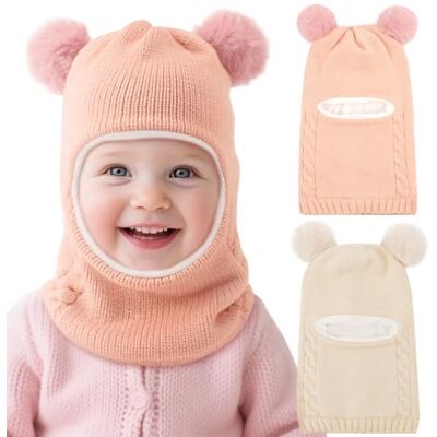 DRESHOW Kinder Wintermütze Warme Schal Schlupfmütze Strickmütze Baby Babymütze mit Bommel, Winddichte Kinder-Balaclava, Weiches Dehnbares Strickgewebe, Baby Warme Outdoor-Mütze DRESHOW Kinder Wintermütze Warme Schal Schlupfmütze Strickmütze Baby Babymütze mit Bommel, Winddichte Kinder-Balaclava, Weiches Dehnbares Strickgewebe, Baby Warme Outdoor-Mütze