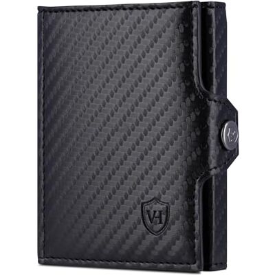 VON HEESEN Slim Wallet mit RFID Schutz Geldbörse Herren klein Mini Geldbeutel Damen Portmonee Kartenetui Echtleder Karten Portemonnaie Leder Kreditkartenetui Carbon-Schwarz VON HEESEN Slim Wallet mit RFID Schutz Geldbörse Herren klein Mini Geldbeutel Damen Portmonee Kartenetui Echtleder Karten Portemonnaie Leder Kreditkartenetui Carbon-Schwarz