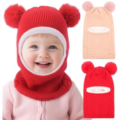 DRESHOW Kinder Wintermütze Warme Schal Schlupfmütze Strickmütze Baby Babymütze mit Bommel, Winddichte Kinder-Balaclava, Weiches Dehnbares Strickgewebe, Baby Warme Outdoor-Mütze DRESHOW Kinder Wintermütze Warme Schal Schlupfmütze Strickmütze Baby Babymütze mit Bommel, Winddichte Kinder-Balaclava, Weiches Dehnbares Strickgewebe, Baby Warme Outdoor-Mütze
