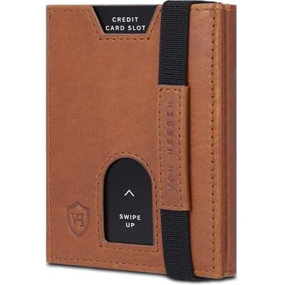 VON HEESEN Mini Kartenetui Mit Münzfach 5-10 Karten RFID-Schutz Leder Geldbörse für Damen Herren Geldbeutel Männer klein Portemonnaie Portmonaise Portmonee Slim Wallet (Cognac Waxy) VON HEESEN Mini Kartenetui Mit Münzfach 5-10 Karten RFID-Schutz Leder Geldbörse für Damen Herren Geldbeutel Männer klein Portemonnaie Portmonaise Portmonee Slim Wallet (Cognac Waxy)