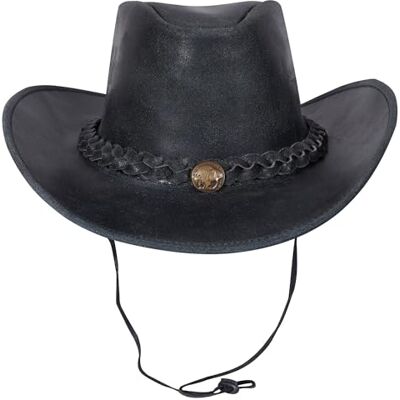 URBAN 5884 Cowboyhut aus echtem Leder, Western-Hut aus Rindsleder mit Verstellbarer Krempe und Kinnriemen Grau, S URBAN 5884 Cowboyhut aus echtem Leder, Western-Hut aus Rindsleder mit Verstellbarer Krempe und Kinnriemen Grau, S