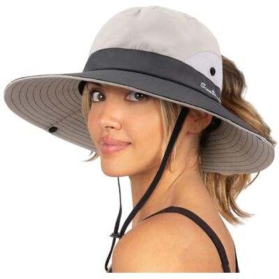 DRESHOW Damen Sonnenhut Outdoor UV-Schutz Hut faltbar Mesh breite Krempe Angeln Pferdeschwanz Strand Eimer Hüte DRESHOW Damen Sonnenhut Outdoor UV-Schutz Hut faltbar Mesh breite Krempe Angeln Pferdeschwanz Strand Eimer Hüte