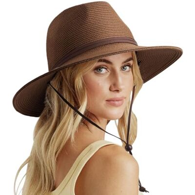 DRESHOW Damen Panama Hut Breiter Krempe Stroh Sommer Fedora Strohhut Panama Aufrollen Hut Strand Rollbar UV Sonnenhut UPF 50 + DRESHOW Damen Panama Hut Breiter Krempe Stroh Sommer Fedora Strohhut Panama Aufrollen Hut Strand Rollbar UV Sonnenhut UPF 50 +