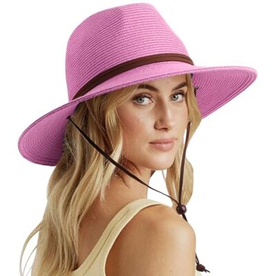 DRESHOW Damen Panama Hut Breiter Krempe Stroh Sommer Fedora Strohhut Panama Aufrollen Hut Strand Rollbar UV Sonnenhut UPF 50 + DRESHOW Damen Panama Hut Breiter Krempe Stroh Sommer Fedora Strohhut Panama Aufrollen Hut Strand Rollbar UV Sonnenhut UPF 50 +