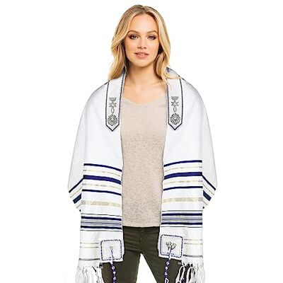 HalleluYAH Messianischer Tallit-Gebetsschal, 182,9 x 55,9 cm, mit Tasche für Damen und Herren, entworfen in Israel, Marineblau, Large HalleluYAH Messianischer Tallit-Gebetsschal, 182,9 x 55,9 cm, mit Tasche für Damen und Herren, entworfen in Israel, Marineblau, Large