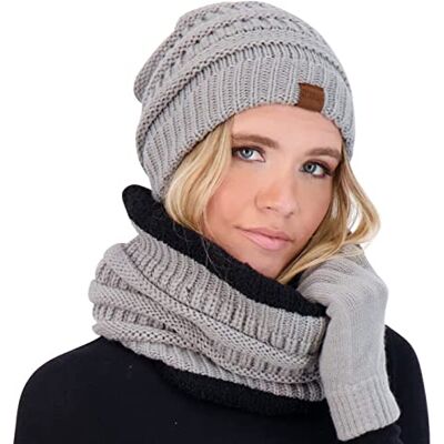 Market & Layne Damen-Wintermütze, Schal und Handschuhe., grau, Large Market & Layne Damen-Wintermütze, Schal und Handschuhe., grau, Large