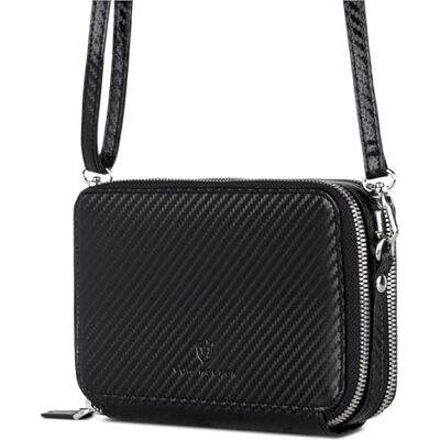 VON HEESEN Leder Geldbörse mit RFID-Blocker Portemonnaie für Damen & Herren aus echtem Leder Wallet mit Münzfach Geldbeutel mit abnehmbarem Schultergurt für Frauen und Männer in Carbon Schwarz VON HEESEN Leder Geldbörse mit RFID-Blocker Portemonnaie für Damen & Herren aus echtem Leder Wallet mit Münzfach Geldbeutel mit abnehmbarem Schultergurt für Frauen und Männer in Carbon Schwarz