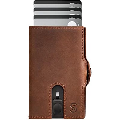 SLIMJACK Smart Wallet mit Münzfach Kreditkartenetui mit RFID-Schutz Geldbeutel für Herren Aluminium-Kartenhalter Smart Wallet für Karten & Münzen Dunkelbraun Leder SLIMJACK Smart Wallet mit Münzfach Kreditkartenetui mit RFID-Schutz Geldbeutel für Herren Aluminium-Kartenhalter Smart Wallet für Karten & Münzen Dunkelbraun Leder
