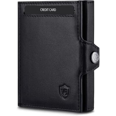 VON HEESEN Slim Wallet mit RFID-Schutz Mini Geldbörse Herren & Damen klein Kreditkartenetui Geldklammer Kartenetui Geldbeutel Portmonee Portemonnaie klein (Schwarz Glatt) VON HEESEN Slim Wallet mit RFID-Schutz Mini Geldbörse Herren & Damen klein Kreditkartenetui Geldklammer Kartenetui Geldbeutel Portmonee Portemonnaie klein (Schwarz Glatt)
