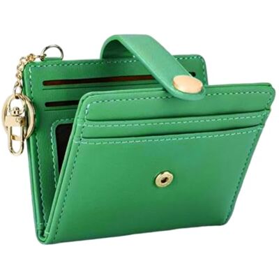 Generic Bifold-Kartenhalter for Damen mit Schlüsselanhänger – gefaltete Damen-Geldbörse mit doppeltem Reißverschluss, PU-Leder, ultradünn, einfarbig Generic Bifold-Kartenhalter for Damen mit Schlüsselanhänger – gefaltete Damen-Geldbörse mit doppeltem Reißverschluss, PU-Leder, ultradünn, einfarbig