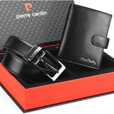 Pierre Cardin Herren Geschenke Set: Elegant Ledergürtel und Portemonnaie in Natural Leder, Schwarz 25,5 x 19,5 cm, Gürtelgröße: 115 cm, ZG-EX-115 Pierre Cardin Herren Geschenke Set: Elegant Ledergürtel und Portemonnaie in Natural Leder, Schwarz 25,5 x 19,5 cm, Gürtelgröße: 115 cm, ZG-EX-115