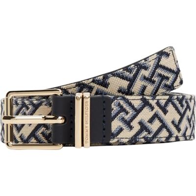 Tommy Hilfiger Damen Gürtel Square 2,5 cm Jacquard mit Monogramm-Print, Blau (Space Blue), 85 cm Tommy Hilfiger Damen Gürtel Square 2,5 cm Jacquard mit Monogramm-Print, Blau (Space Blue), 85 cm