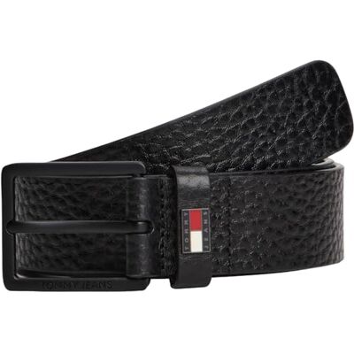 Tommy Jeans Herren Gürtel Elevated Flag 3,5 cm Ledergürtel, Schwarz (Black), 95 cm Tommy Jeans Herren Gürtel Elevated Flag 3,5 cm Ledergürtel, Schwarz (Black), 95 cm