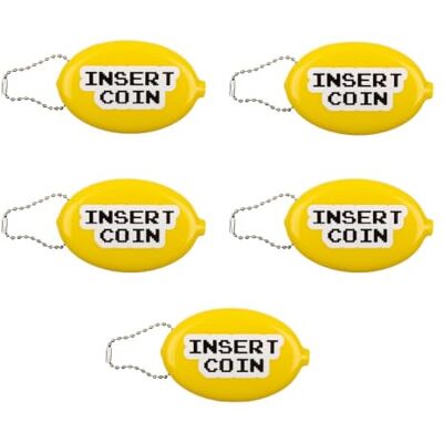 FISURA – Ovale Münzbörse aus Gummi “Insert Coin” in Gelb. Retro-Geldbörse mit Kette, kleine Unisex Geldtasche für den Alltag, witzige Geschenkidee. 5 Stück. FISURA – Ovale Münzbörse aus Gummi “Insert Coin” in Gelb. Retro-Geldbörse mit Kette, kleine Unisex Geldtasche für den Alltag, witzige Geschenkidee. 5 Stück.