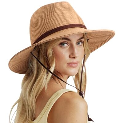 DRESHOW Damen Panama Hut Breiter Krempe Stroh Sommer Fedora Strohhut Panama Aufrollen Hut Strand Rollbar UV Sonnenhut UPF 50 + DRESHOW Damen Panama Hut Breiter Krempe Stroh Sommer Fedora Strohhut Panama Aufrollen Hut Strand Rollbar UV Sonnenhut UPF 50 +