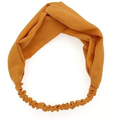 KAEHA FD-0001-07 Knotenschal, gekreuzt, gewebt, elastisch, für Damen und Mädchen, Haarband, einfarbig, Gelb KAEHA FD-0001-07 Knotenschal, gekreuzt, gewebt, elastisch, für Damen und Mädchen, Haarband, einfarbig, Gelb