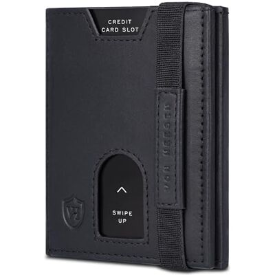 VON HEESEN Mini Kartenetui Ohne Münzfach 6-12 Karten RFID-Schutz Leder Geldbörse Damen Herren Geldbeutel Männer klein Portemonnaie Portmonaise Portmonee Slim Wallet (Schwarz Waxy) VON HEESEN Mini Kartenetui Ohne Münzfach 6-12 Karten RFID-Schutz Leder Geldbörse Damen Herren Geldbeutel Männer klein Portemonnaie Portmonaise Portmonee Slim Wallet (Schwarz Waxy)