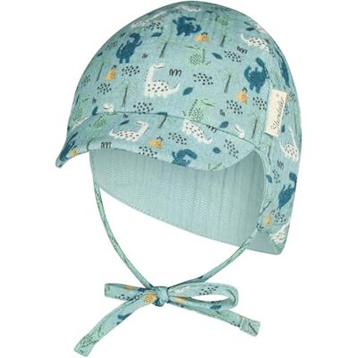 Sterntaler Schirmmütze Nackenschutz Dinos – Leichte Kindermütze aus Bio-Baumwoll-Musselin mit Dino-Print, Ohrenklappen, Gummi, Bindeband und Innenfutter, UV-Schutz 50+ – Helltürkis, Größe 43 Sterntaler Schirmmütze Nackenschutz Dinos – Leichte Kindermütze aus Bio-Baumwoll-Musselin mit Dino-Print, Ohrenklappen, Gummi, Bindeband und Innenfutter, UV-Schutz 50+ – Helltürkis, Größe 43