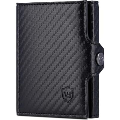 VON HEESEN Slim Wallet mit XL Münzfach & RFID-Schutz Mini Geldbörse Herren & Damen Kartenetui Kreditkartenetui Portmonee Geldbeutel Portemonnaie klein Carbon-Schwarz VON HEESEN Slim Wallet mit XL Münzfach & RFID-Schutz Mini Geldbörse Herren & Damen Kartenetui Kreditkartenetui Portmonee Geldbeutel Portemonnaie klein Carbon-Schwarz