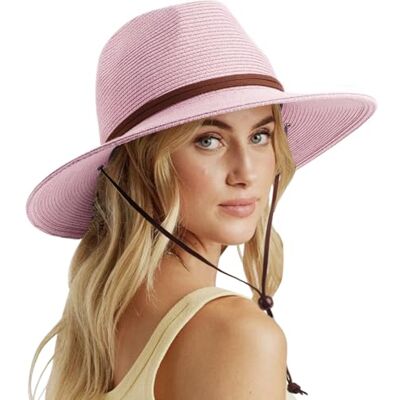 DRESHOW Damen Panama Hut Breiter Krempe Stroh Sommer Fedora Strohhut Panama Aufrollen Hut Strand Rollbar UV Sonnenhut UPF 50 + DRESHOW Damen Panama Hut Breiter Krempe Stroh Sommer Fedora Strohhut Panama Aufrollen Hut Strand Rollbar UV Sonnenhut UPF 50 +