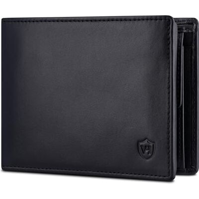 VON HEESEN Leder Geldbörse RFID Schutz I Echtleder Geldbeutel für Damen & Herren I Portemonnaie Brieftasche Wallet Portmonee (Schwarz Glatt) VON HEESEN Leder Geldbörse RFID Schutz I Echtleder Geldbeutel für Damen & Herren I Portemonnaie Brieftasche Wallet Portmonee (Schwarz Glatt)