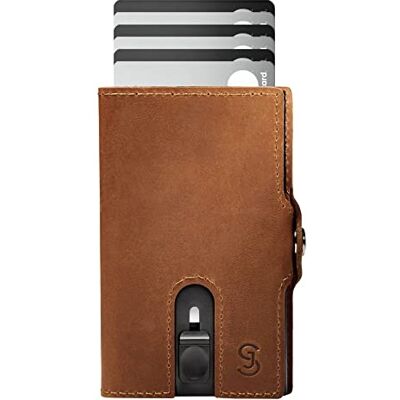 SLIMJACK Smart Wallet mit Münzfach Kreditkartenetui mit RFID-Schutz Geldbeutel für Herren Aluminium-Kartenhalter Smart Wallet für Karten & Münzen Hellbraun Leder SLIMJACK Smart Wallet mit Münzfach Kreditkartenetui mit RFID-Schutz Geldbeutel für Herren Aluminium-Kartenhalter Smart Wallet für Karten & Münzen Hellbraun Leder
