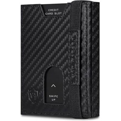 VON HEESEN Slim Wallet mit XL Münzfach & RFID-Schutz Leder Geldbeutel Mini Geldbörse für Herren und Damen Kartenetui Echtleder Karten Portemonnaie klein Kreditkartenetui Carbon-Schwarz VON HEESEN Slim Wallet mit XL Münzfach & RFID-Schutz Leder Geldbeutel Mini Geldbörse für Herren und Damen Kartenetui Echtleder Karten Portemonnaie klein Kreditkartenetui Carbon-Schwarz