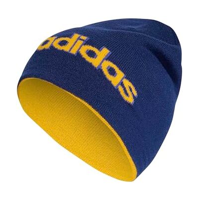 Adidas Unisex Linear Beanie Hat, Dark Blue/Dual Indigo/Crew Yellow, S-M Adidas Unisex Linear Beanie Hat, Dark Blue/Dual Indigo/Crew Yellow, S-M
