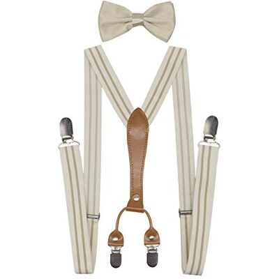 Doloise Herren Hosenträger, Fliege, Set, elastisch, Y-Form, Damen Hosenträger, Fliege für Hochzeit & formelle Veranstaltungen, cremefarben, Doloise Herren Hosenträger, Fliege, Set, elastisch, Y-Form, Damen Hosenträger, Fliege für Hochzeit & formelle Veranstaltungen, cremefarben,