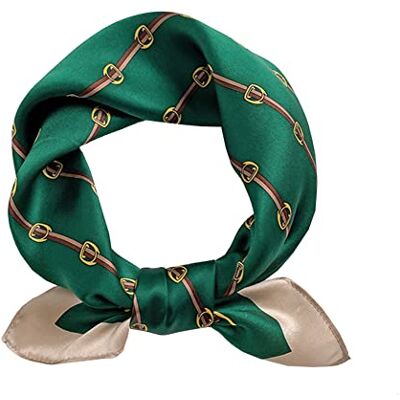 JERLA Damen Herren Satin-Schals, klein, quadratisch, 100% echte Maulbeerseide, 53,3 x 53,3 cm, Grüne Kette JERLA Damen Herren Satin-Schals, klein, quadratisch, 100% echte Maulbeerseide, 53,3 x 53,3 cm, Grüne Kette