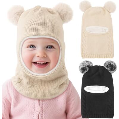 DRESHOW Kinder Wintermütze Warme Schal Schlupfmütze Strickmütze Baby Babymütze mit Bommel, Winddichte Kinder-Balaclava, Weiches Dehnbares Strickgewebe, Baby Warme Outdoor-Mütze DRESHOW Kinder Wintermütze Warme Schal Schlupfmütze Strickmütze Baby Babymütze mit Bommel, Winddichte Kinder-Balaclava, Weiches Dehnbares Strickgewebe, Baby Warme Outdoor-Mütze