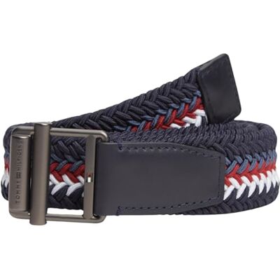 Tommy Hilfiger Herren Gürtel Buckle Webbing 3,5 cm mit Rollschnalle, Blau (Space Blue), 85 cm Tommy Hilfiger Herren Gürtel Buckle Webbing 3,5 cm mit Rollschnalle, Blau (Space Blue), 85 cm