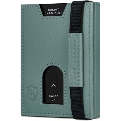 VON HEESEN Leder Slim Wallet Geldbeutel mit RFID Schutz Mini Geldbörse für Herren und Damen Kartenetui Echtleder Karten Portemonnaie klein Kreditkartenetui Türkis Silver Pine VON HEESEN Leder Slim Wallet Geldbeutel mit RFID Schutz Mini Geldbörse für Herren und Damen Kartenetui Echtleder Karten Portemonnaie klein Kreditkartenetui Türkis Silver Pine
