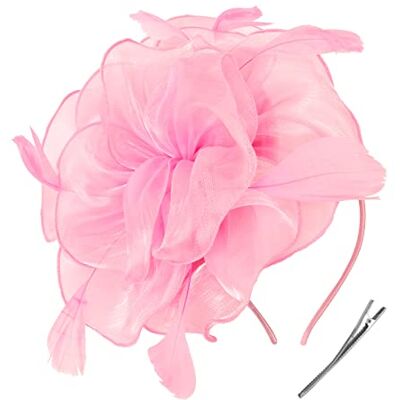 DRESHOW Damen Fascinators Hut Cocktail Party Tee Kopfbedeckung Blume Mesh Organza Bänder Federn auf Einem Stirnband DRESHOW Damen Fascinators Hut Cocktail Party Tee Kopfbedeckung Blume Mesh Organza Bänder Federn auf Einem Stirnband