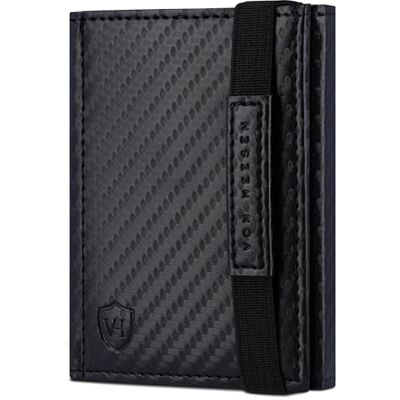VON HEESEN Slim Wallet mit XL Münzfach & RFID-Schutz Mini Geldbörse Herren & Damen Kartenetui Kreditkartenetui Portmonee Geldbeutel Portemonnaie klein Carbon-Schwarz VON HEESEN Slim Wallet mit XL Münzfach & RFID-Schutz Mini Geldbörse Herren & Damen Kartenetui Kreditkartenetui Portmonee Geldbeutel Portemonnaie klein Carbon-Schwarz