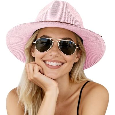 DRESHOW Damen Panama Hut Breiter Krempe Stroh Sommer Fedora Strohhut Panama Aufrollen Hut Strand Rollbar UV Sonnenhut UPF 50 + DRESHOW Damen Panama Hut Breiter Krempe Stroh Sommer Fedora Strohhut Panama Aufrollen Hut Strand Rollbar UV Sonnenhut UPF 50 +
