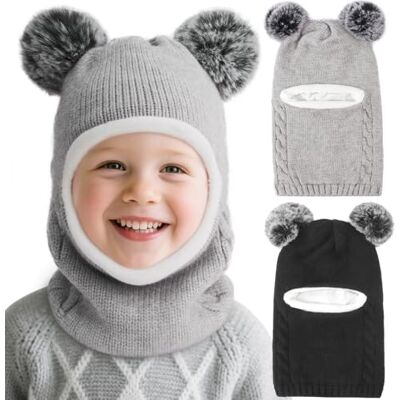 DRESHOW Kinder Wintermütze Warme Schal Schlupfmütze Strickmütze Baby Babymütze mit Bommel, Winddichte Kinder-Balaclava, Weiches Dehnbares Strickgewebe, Baby Warme Outdoor-Mütze DRESHOW Kinder Wintermütze Warme Schal Schlupfmütze Strickmütze Baby Babymütze mit Bommel, Winddichte Kinder-Balaclava, Weiches Dehnbares Strickgewebe, Baby Warme Outdoor-Mütze