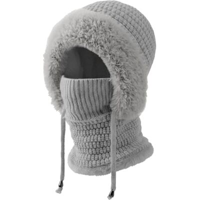 DRESHOW Wintermützen für Damen Balaclava Strickmütze Skull Cap mit Kordelzug Warmer Kapuzenschal Mütze DRESHOW Wintermützen für Damen Balaclava Strickmütze Skull Cap mit Kordelzug Warmer Kapuzenschal Mütze